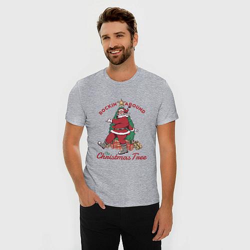 Мужская slim-футболка Rockin Santa / Меланж – фото 3