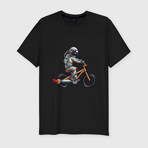 Мужская slim-футболка Астронавт на велосипеде / Черный – фото 1