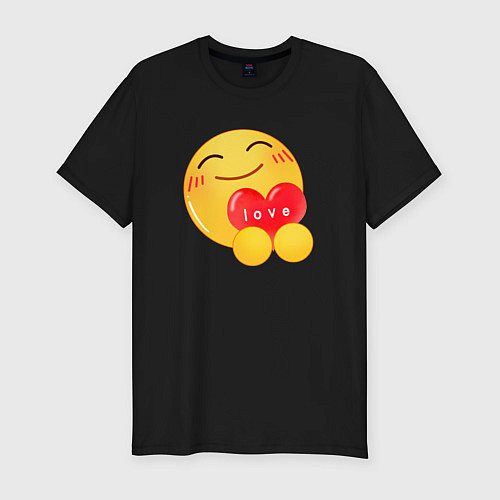 Мужская slim-футболка Смайлик с сердечком / Черный – фото 1