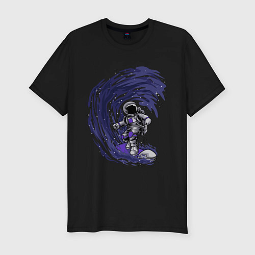 Мужская slim-футболка Астронавт космический серфер / Черный – фото 1