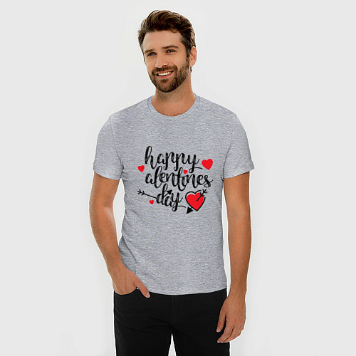 Мужская slim-футболка Happy Valentines Day / Меланж – фото 3