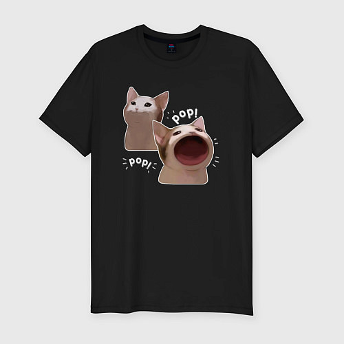Мужская slim-футболка Cat Pop - Мем / Черный – фото 1