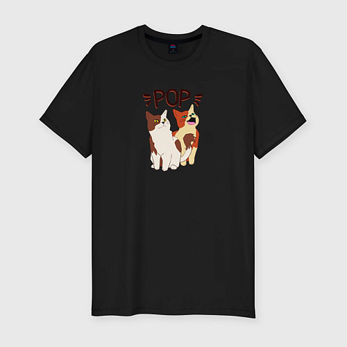 Мужская slim-футболка Pop Cat / Черный – фото 1