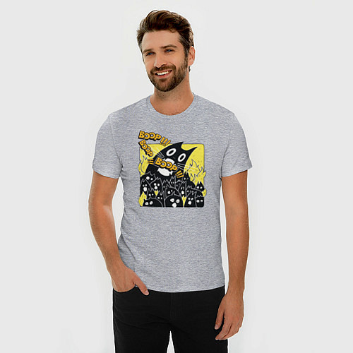 Мужская slim-футболка Pop Cat / Меланж – фото 3