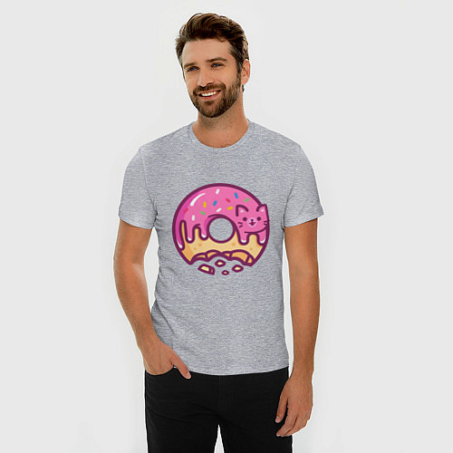 Мужская slim-футболка Кото - пончик / Меланж – фото 3