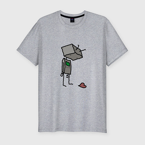 Мужская slim-футболка Грустный робот / Меланж – фото 1