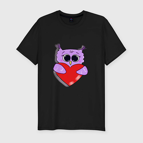 Мужская slim-футболка Совушка с сердечком / Черный – фото 1