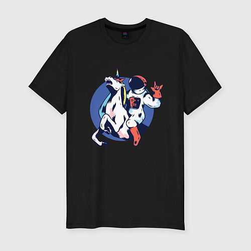 Мужская slim-футболка Астронавт на единороге / Черный – фото 1