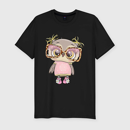 Мужская slim-футболка Модная малышка совушка / Черный – фото 1