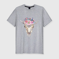 Мужская slim-футболка Черепушка с цветочками