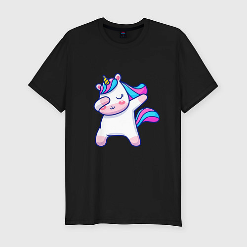 Мужская slim-футболка Cute unicorn / Черный – фото 1