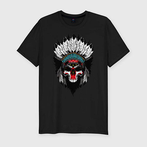 Мужская slim-футболка Индейский череп / Черный – фото 1