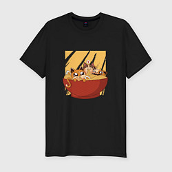 Мужская slim-футболка Котята в миске с лапшой