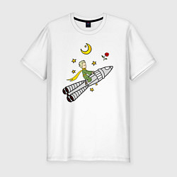 Мужская slim-футболка Маленький принц на ракете
