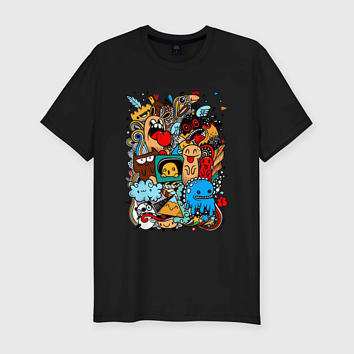 Мужская slim-футболка Doodle Monster Дудл Z / Черный – фото 1
