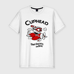 Футболка slim-fit Cuphead на самолёте, цвет: белый