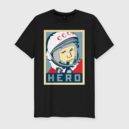 Мужская slim-футболка Юрий Гагарин - HERO / Черный – фото 1