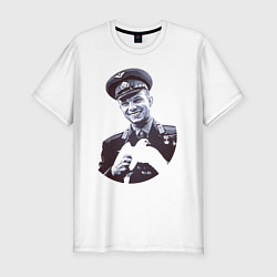 Мужская slim-футболка Юрий Гагарин и голубь