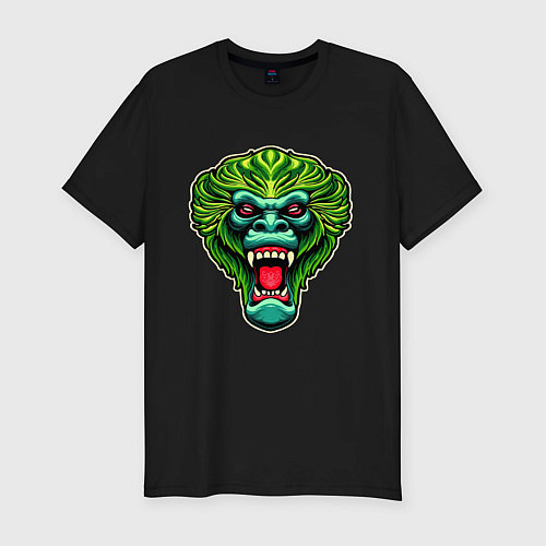 Мужская slim-футболка Злая зеленая обезьяна / Черный – фото 1
