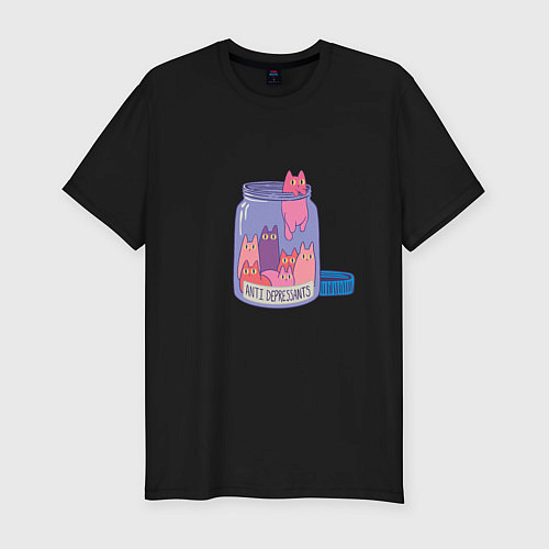 Мужская slim-футболка Банка котят антидепрессантов / Черный – фото 1