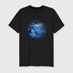 Мужская slim-футболка Лунная ночь у моря