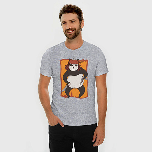 Мужская slim-футболка Панда Пират Panda Pirate / Меланж – фото 3