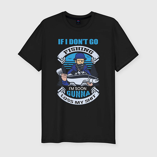 Мужская slim-футболка Рыбак хипстер с большой рыбой / Черный – фото 1