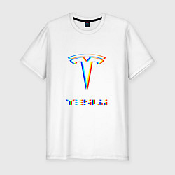Мужская slim-футболка TESLA MOTORS GLITCH ТЕСЛА