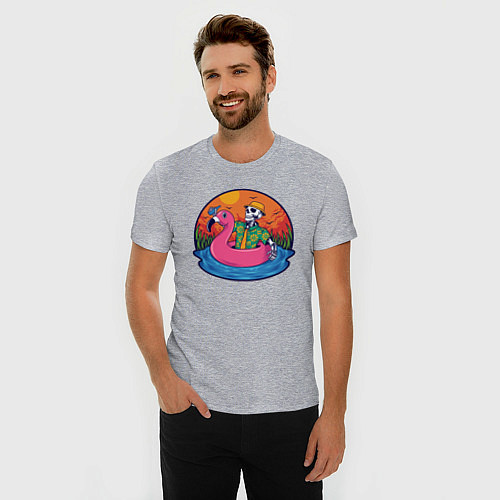 Мужская slim-футболка Скелет в надувном Фламинго / Меланж – фото 3