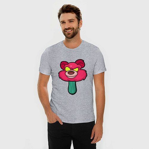 Мужская slim-футболка Розовый медведь / Меланж – фото 3
