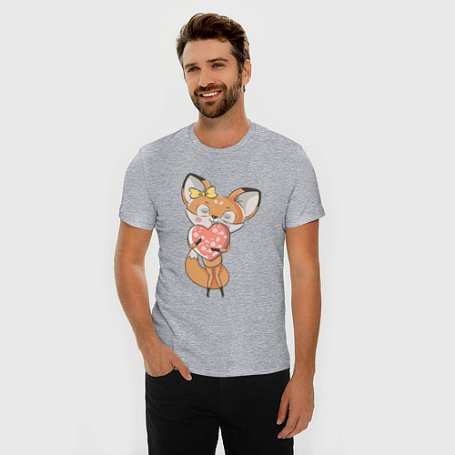 Мужская slim-футболка Лисица с сердечком / Меланж – фото 3