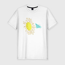 Мужская slim-футболка Лето,цветок и птица Арт-лайн