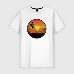 Футболка slim-fit Закат солнце на пляже, цвет: белый