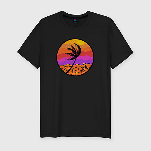 Мужская slim-футболка Пальма и море / Черный – фото 1