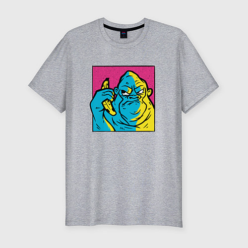 Мужская slim-футболка Злая горилла с бананом / Меланж – фото 1