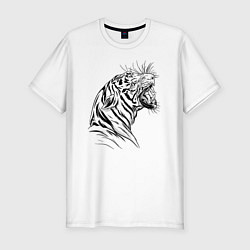 Мужская slim-футболка Чёрно белый рисунок тигра