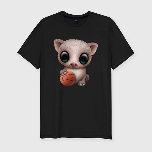 Мужская slim-футболка Свинка - Баскетбол / Черный – фото 1