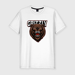 Футболка slim-fit Медведь Grizzly, цвет: белый