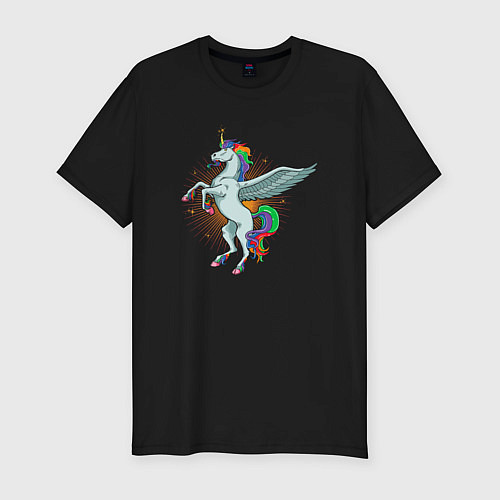 Мужская slim-футболка Единорог с крыльями / Черный – фото 1
