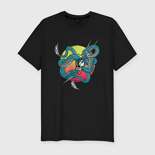 Мужская slim-футболка Зеленый дракон / Черный – фото 1