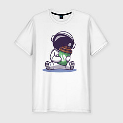 Мужская slim-футболка Астронавт и кофе