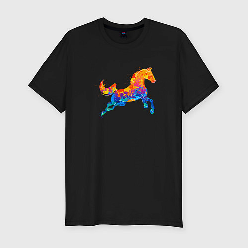 Мужская slim-футболка Конь цветной / Черный – фото 1