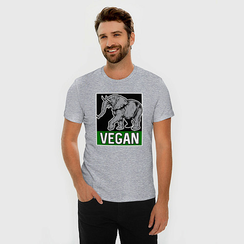 Мужская slim-футболка Vegan elephant / Меланж – фото 3