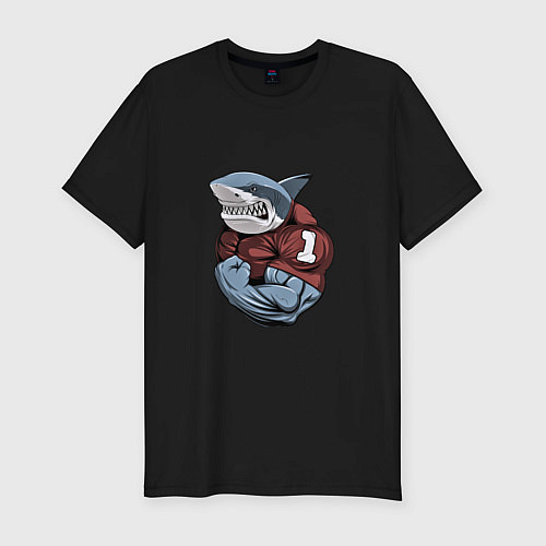 Мужская slim-футболка Акула / Черный – фото 1