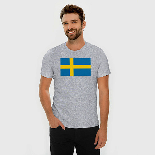 Мужская slim-футболка Швеция Флаг Швеции / Меланж – фото 3