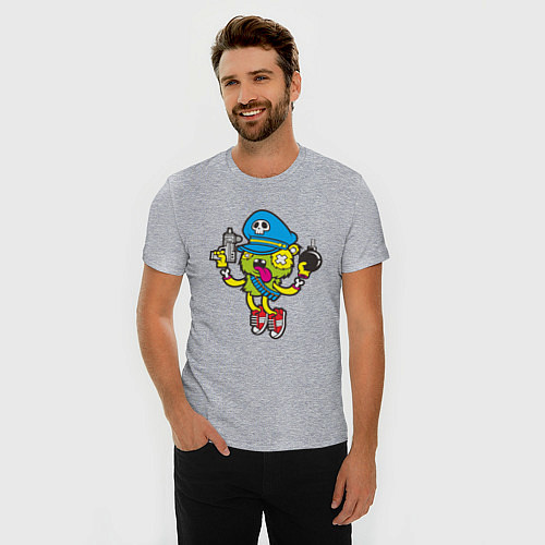 Мужская slim-футболка Crazy Bomberman / Меланж – фото 3