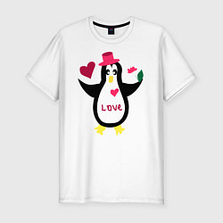 Футболка slim-fit Влюбленный пингвин, цвет: белый