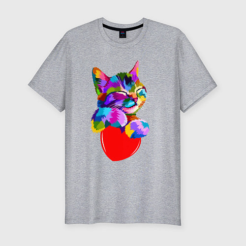 Мужская slim-футболка РАДУЖНЫЙ КОТИК RAINBOW KITTY / Меланж – фото 1