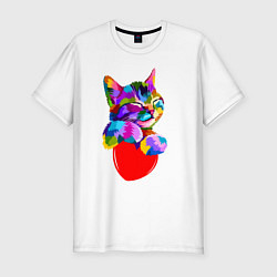 Футболка slim-fit РАДУЖНЫЙ КОТИК RAINBOW KITTY, цвет: белый