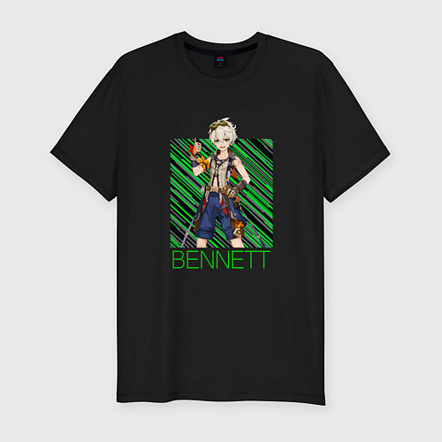Мужская slim-футболка Беннетт Genshin Impact / Черный – фото 1